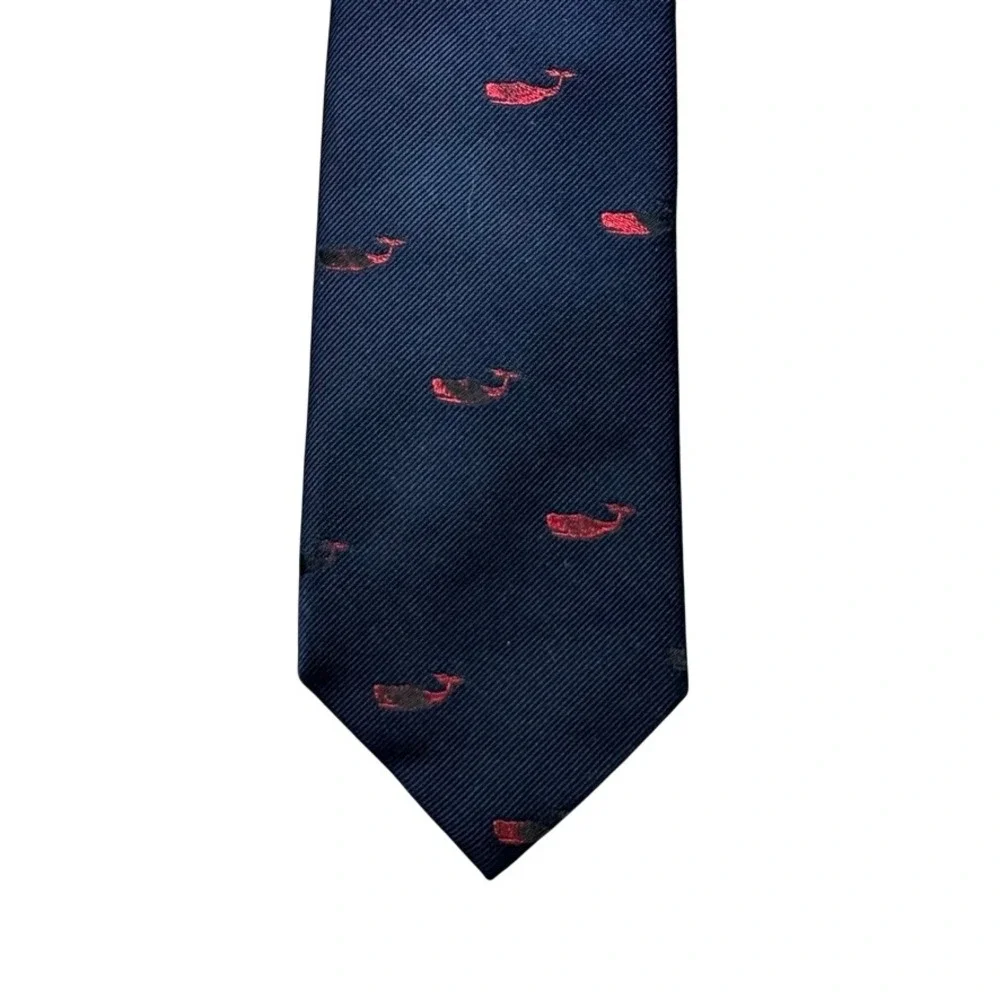 Allen Collins Navy Blue Red Whale Silk Blend Tie West Hartford Connecticut Prep